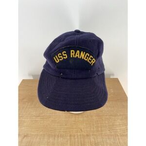 Vintage Harvard Sports Headwear USS Ranger CV-61 USN Fitted Cap Blue Hat